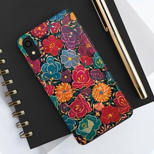 Mexican Floral Tough IPhone Cases, vintage embroidery style, spanish floral phone Iphone case,