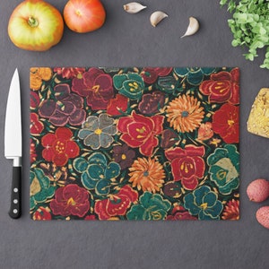 Mexican Vintage Embroidery print Cutting Board, spanish kitchen accessories,