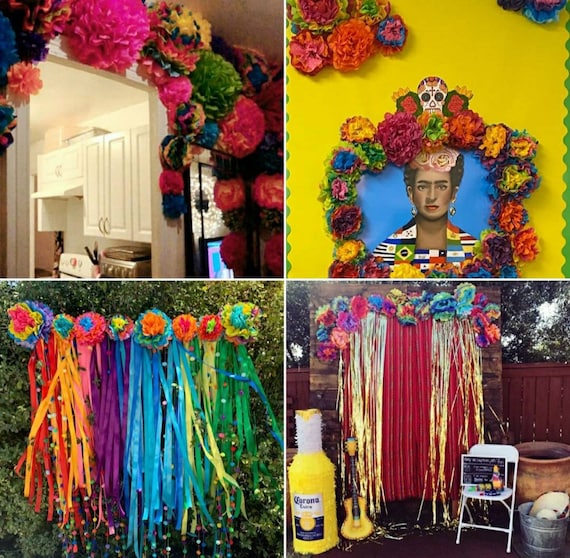 20! Fiesta Party Tissue Paper Flowers, Mexican Poms, party pack of 20. Multicolor Pom Poms , Flores de papel. Birthday, wedding, and quince.