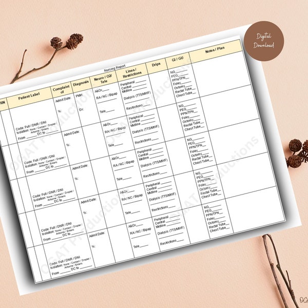 Charge Nurse Printable Sheet Report - Instant Download for Healthcare Associates Daily Use, Nurse Organizers, Gift for Nurse, Charge Nurse