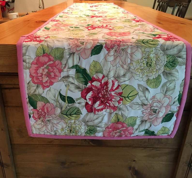 Reversible 70 Reversible Table Runner with pink and white fabric housewarming gift summer table linen Dining Room Table Handmade Table mat