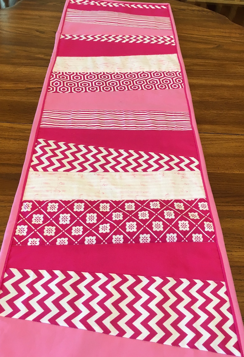 Reversible 70 Reversible Table Runner with pink and white fabric housewarming gift summer table linen Dining Room Table Handmade Table mat