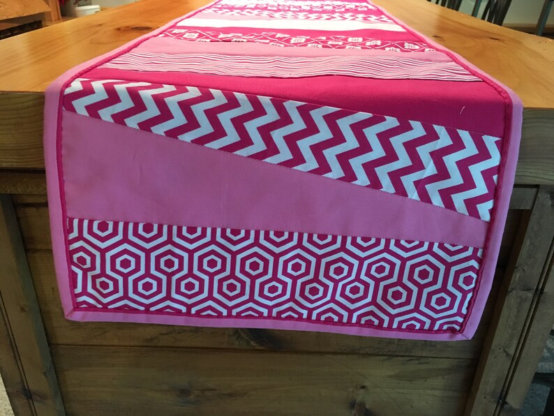 Reversible 70 Reversible Table Runner with pink and white fabric housewarming gift summer table linen Dining Room Table Handmade Table mat