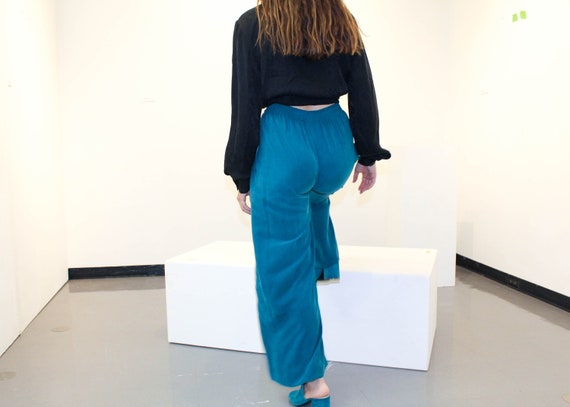 Vintage High Waisted Turquoise Silk Pants - image 9