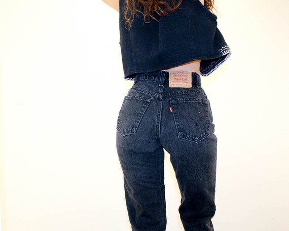 Vintage High Waisted Distressed Black Levi Jeans - image 7