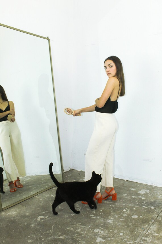 vintage high waisted white knit fancy pants + whit