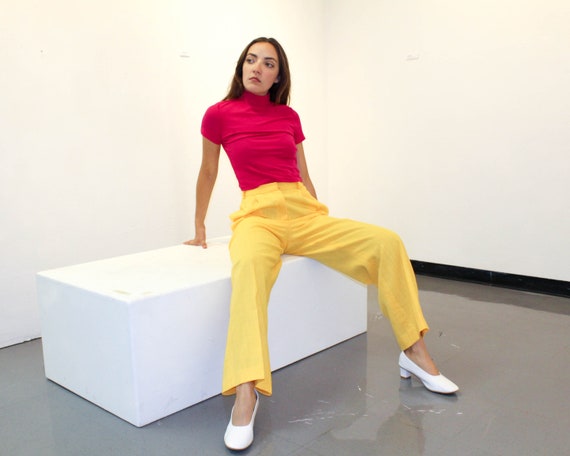 Vintage High Waisted Yellow Linen Pants