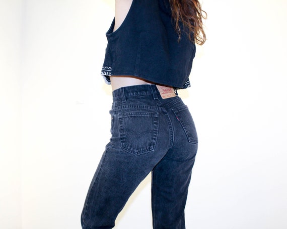 Vintage High Waisted Distressed Black Levi Jeans - image 4