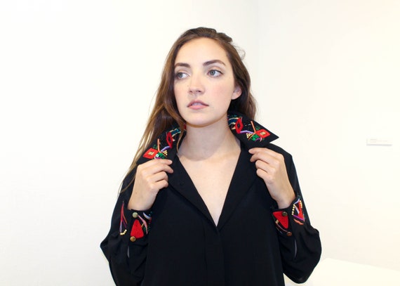 Vintage Ornamental Beaded Long Sleeve Statement Bl