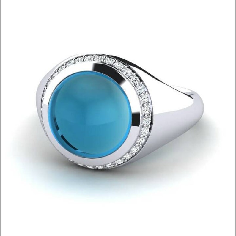 Solid 925 sterling silver London Blue Topaz Gemstone Zircon Halo Men/'s wedding engagement Anniversary Groom proposal Ring A father/'s dayGift