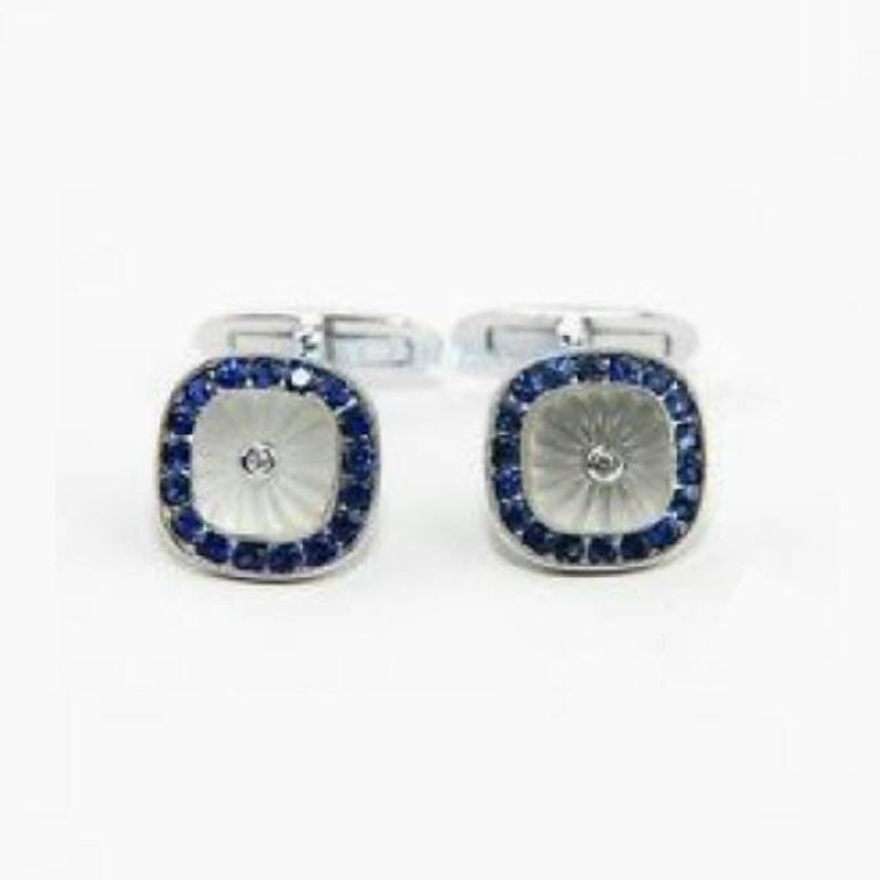Natural moonstone Mughal art cleaving /& blue sapphire cushion gemstone 925 Sterling silver men/'s beautiful attractive cufflinks jewellery