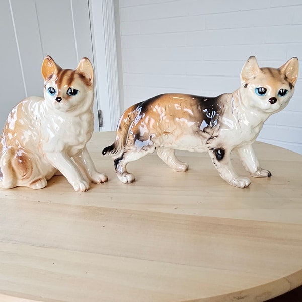 a pair of vintage Brinn's porcelain tabby cat figurines.