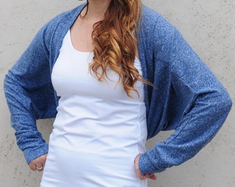 Shrug for Women, Women Bolero, Blue Shrug, Cocoon Cardigan, Women Cover up, Oversized Cardigan, One Size, Dolman Sleeve Bolero