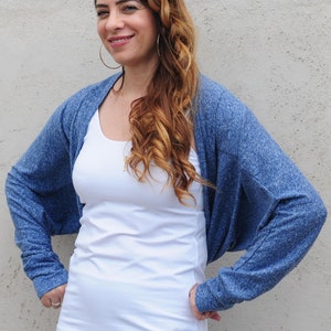 Shrug for Women, Women Bolero, Blue Shrug, Cocoon Cardigan, Women Cover up, Oversized Cardigan, One Size, Dolman Sleeve Bolero