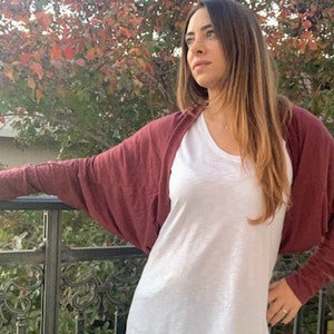 Women Shrug, Cover Up Shawl, Bolero Jacket, Burgundy Shrug, Plus size shrug, Boho Cardigan, Long Sleeved Shrug, Bolero Shrug, Bordeaux.