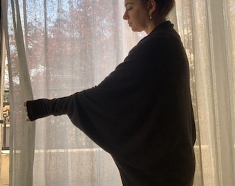 Cozy Black Cardigan for Women~Dolman Sleeve Shrug~ Oversized Cardigan with Thumbhole Sleeves~Casual One Size Cardigan Sweater~ Batwing Top