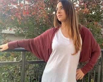 Damen Shrug, Cover Up Schal, Bolero Jacke, Bordeaux Shrug, Plus Size Shrug, Boho Cardigan, Langarm Shrug, Bolero Shrug, Bordeaux.