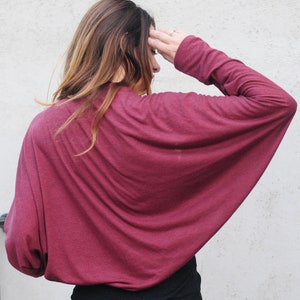 Boho Loose Shrug for Women, Oversized Cardigan, Boho Cardigan, Women Shrug, Bolero Jacket, Bordeaux Shrug Bolero, Dolman Long Sleeve Shrug