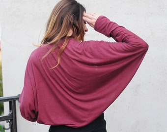 Boho Loose Shrug für Frauen, Oversized Cardigan, Boho Cardigan, Damen Shrug, Bolero Jacke, Bordeaux Shrug Bolero, Dolman Langarm Shrug