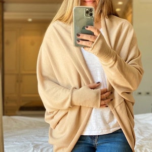 Oversized Warm Shrug-Cozy Slouchy Loose Wrap-Cardigan with Thumb hole Sleeves Boho Style Clothing for Women image 5