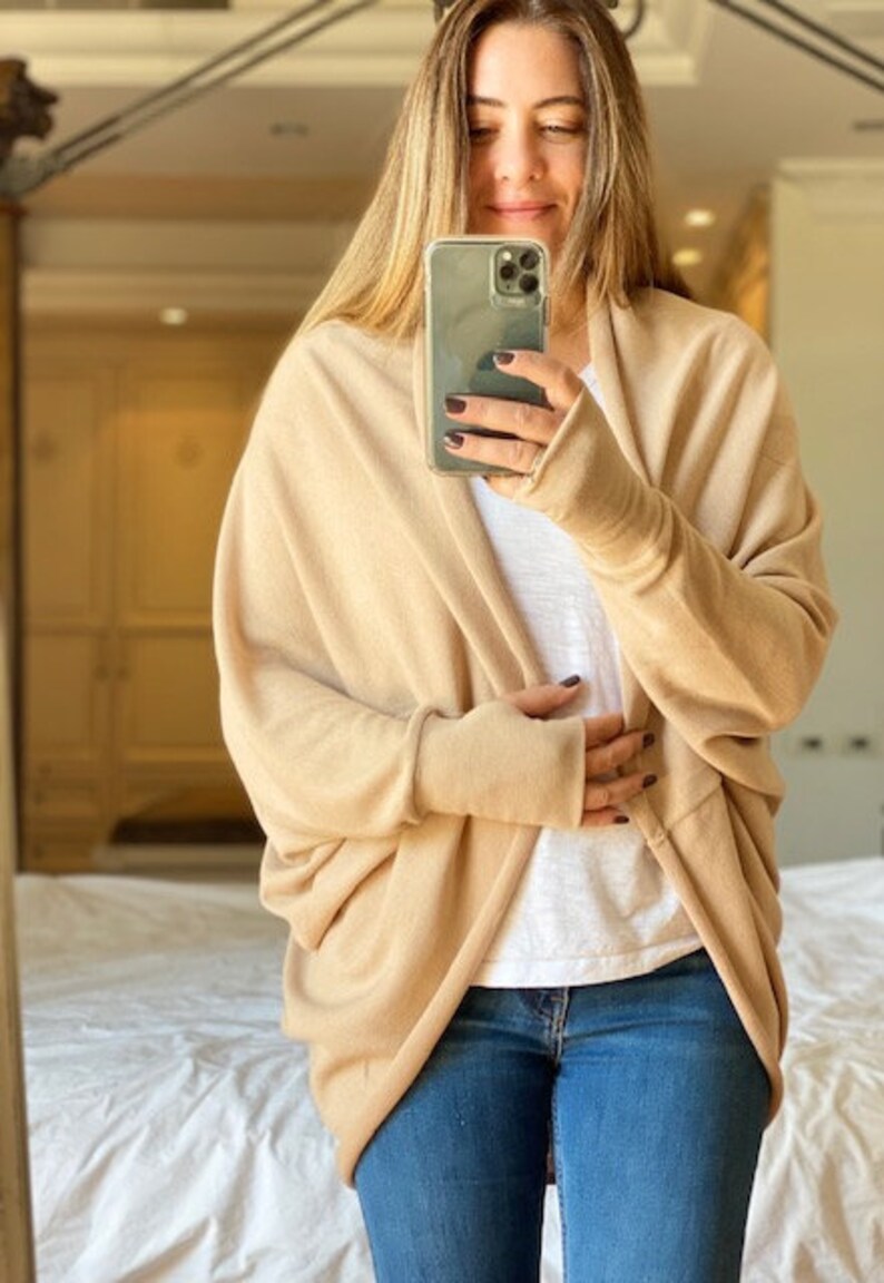 Oversized Warm Shrug-Cozy Slouchy Loose Wrap-Cardigan with Thumb hole Sleeves Boho Style Clothing for Women image 5