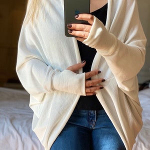 Oversized Warm Shrug-Cozy Slouchy Loose Wrap-Cardigan with Thumb hole Sleeves Boho Style Clothing for Women image 6