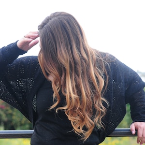 Black Knit shrug kimono cardigan for women, Women long sleeve oversized cardigan, women black crocheted cocoon cardigan