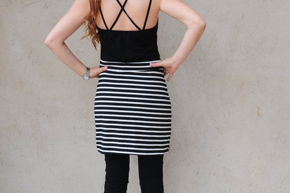 Black and White Mini Skirt for Women Layering Striped Skirt Shirt Extender  High Waist Mini Skirt Skirt for Leggings 