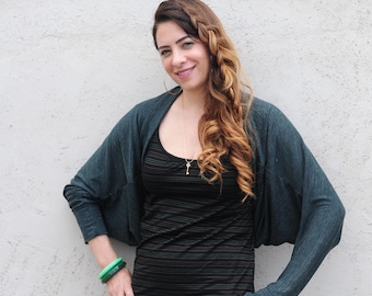 Vestido para mujer, cárdigan verde, bolero, manga larga, cárdigan holgado, chaqueta bolero