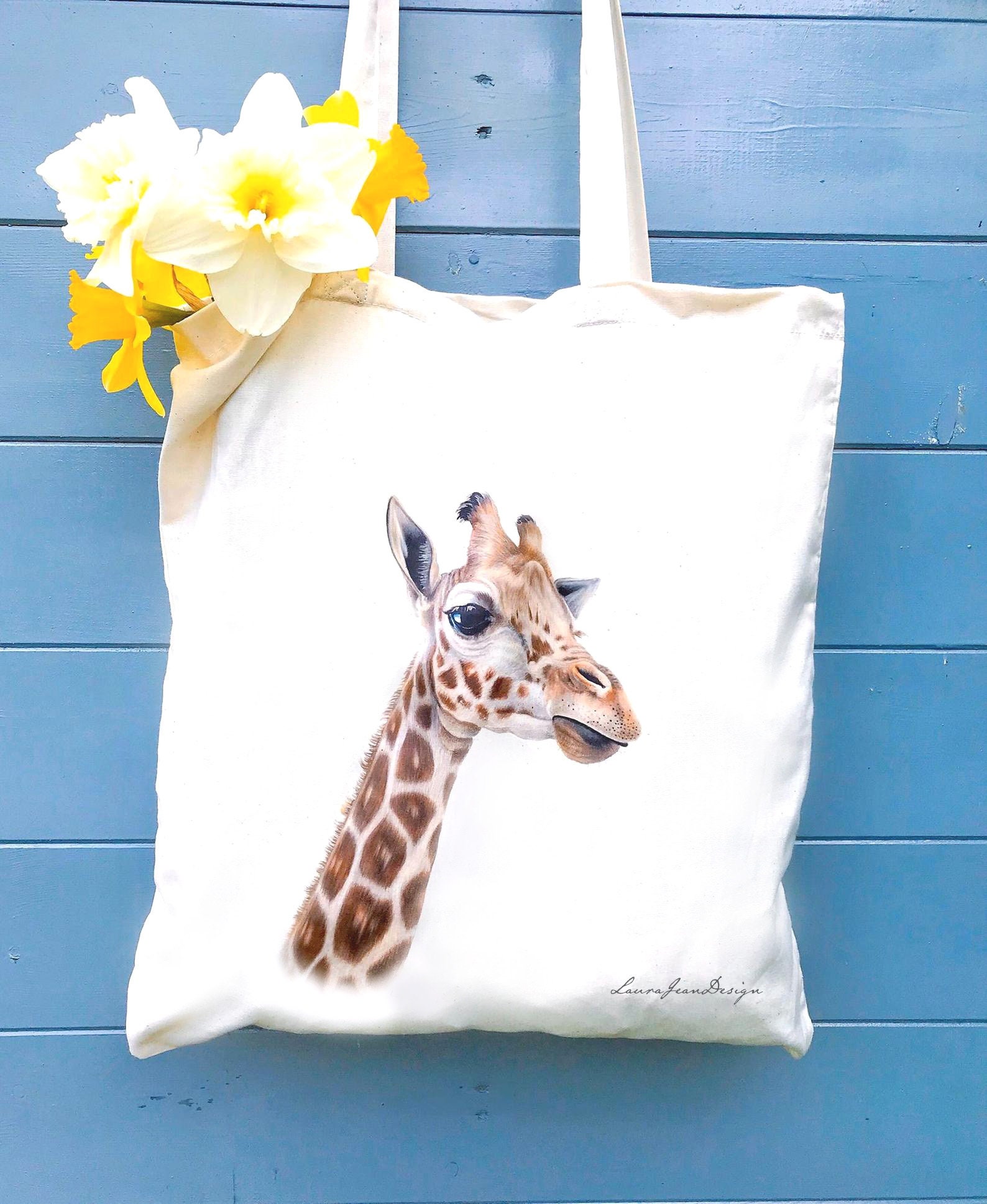 Hand printed giraffe tote bag. | Etsy
