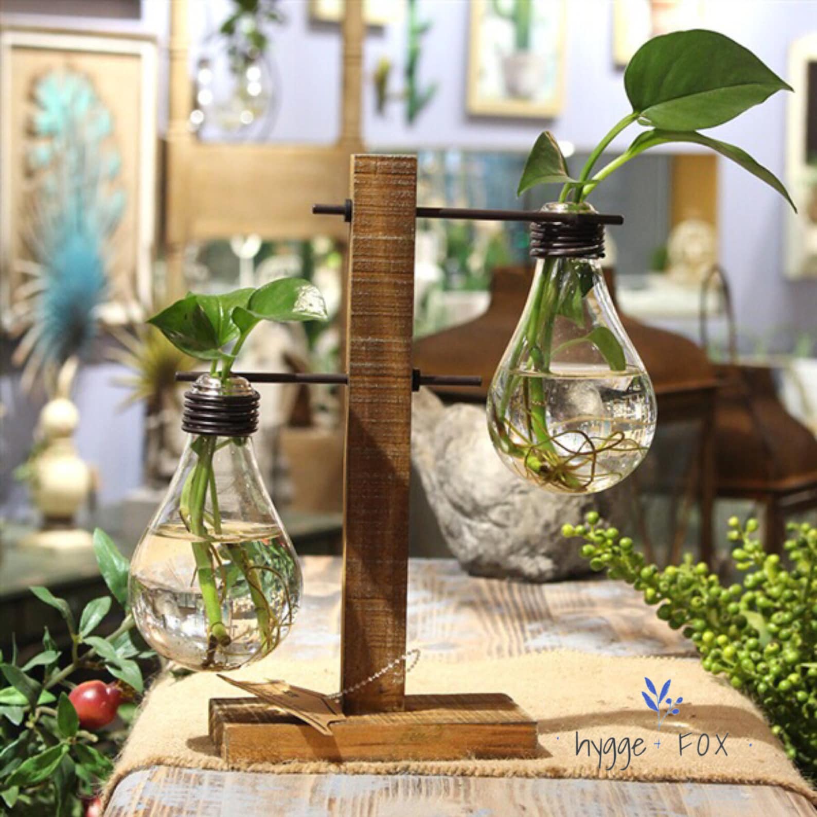 Light Bulb Vase Wood Set Water Plant Glass Vase Home Decor Etsy