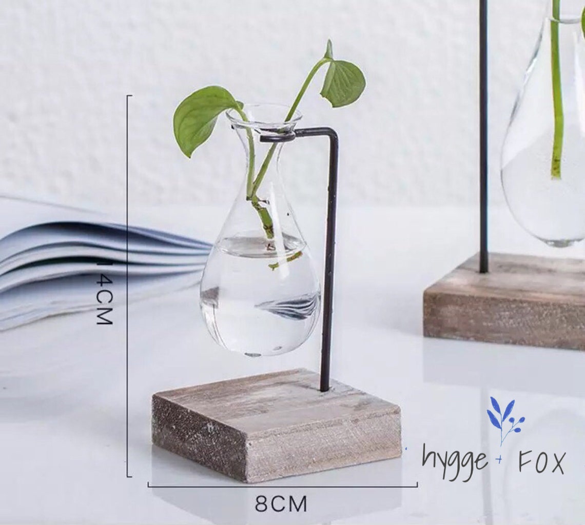 Simple Hygge Glass Vase Wood Set Water Plant Glass Vase Etsy