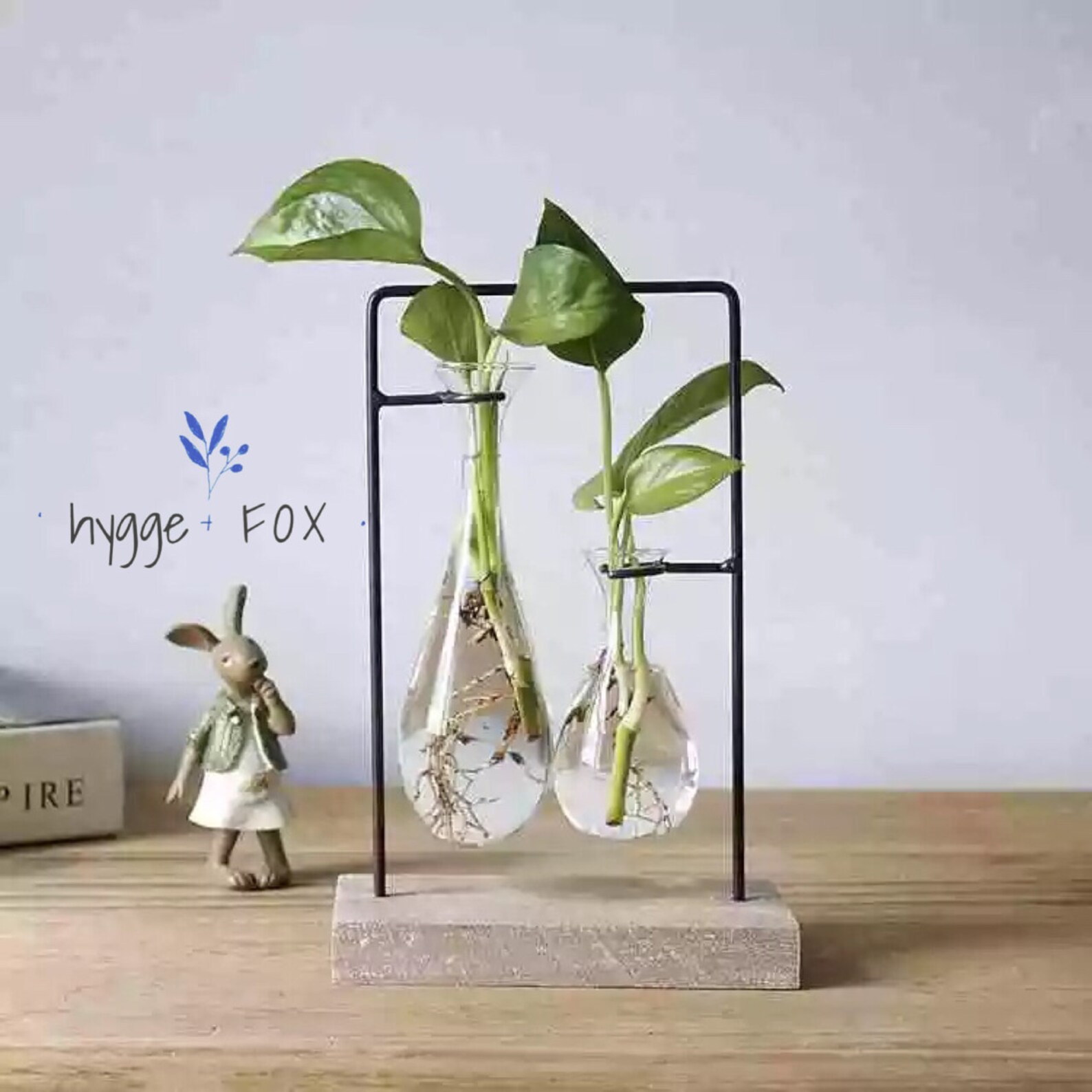 Simple Hygge Glass Vase Wood Set Water Plant Glass Vase Etsy