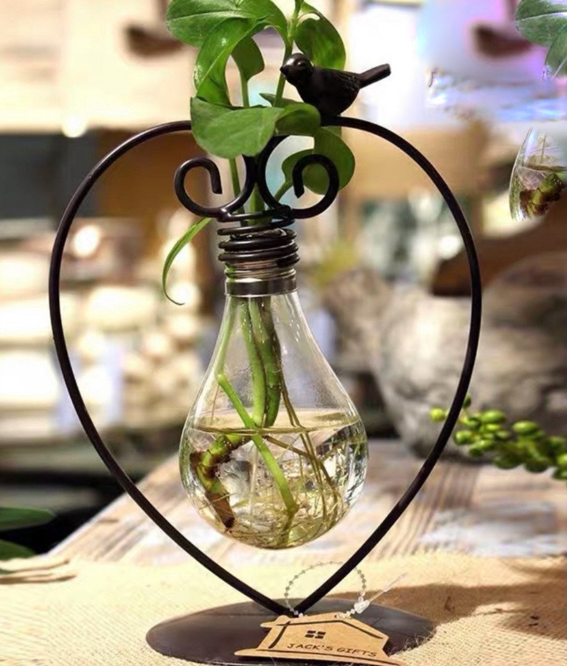 Light Bulb Vase Wood Set Water Plant Glass Vase Home Decor Etsy