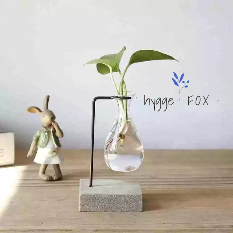 Simple Hygge Glass Vase Wood Set Water Plant Glass Vase Etsy