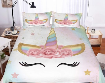 Unicorn Duvet Cover Teen Room Decor Watercolor Unicorn Etsy