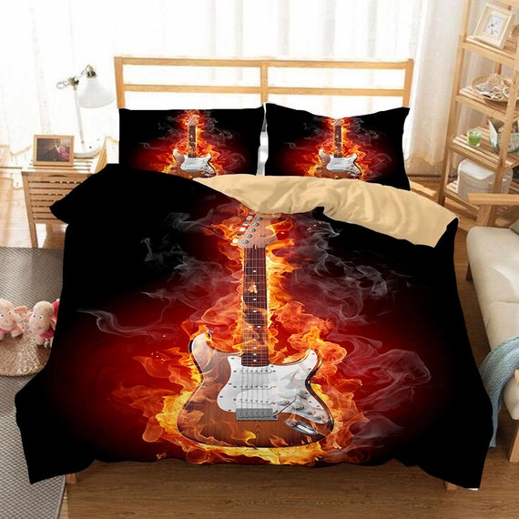 Guitar Single Size Duvet Cover Bedding Set 100 Cotton Cot Bed