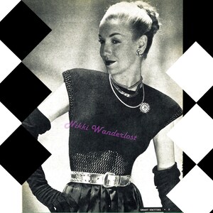 1940-tals Midriff-topp Repro Vintage Stickmönster - Edgy goth-skjorta 1946