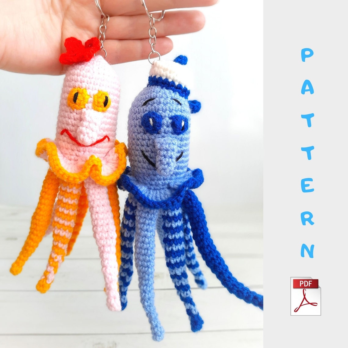 Crochet pattern octopus keychain / Squidward pattern / Ocean Etsy