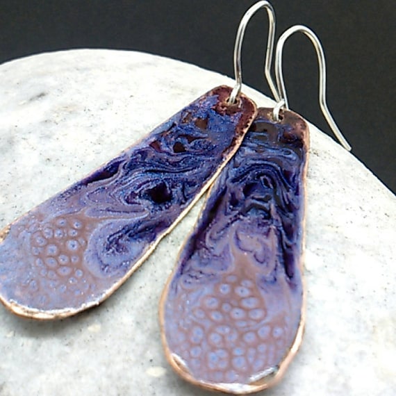 Purple and lilac copper dangle earrings 