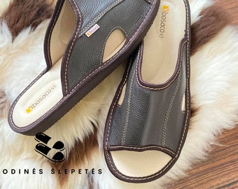 Bosaco Mens Leather Slippers Brown Handcrafted Luxury ORTHOPEDIC