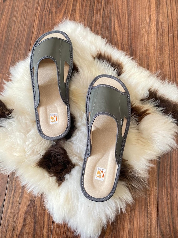 Bosaco Mens Leather Slippers Gray Handcrafted Luxury ORTHOPEDIC Etsy