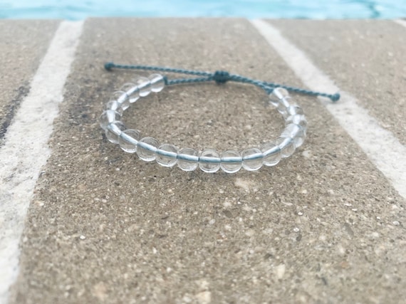 Clear Beaded Bracelet, CUSTOMIZABLE, Clear Beads, Waterproof, Choose String  Color, Party Favors, Custom 