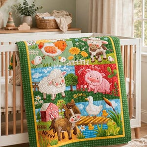 Kit / Bundle -  Wee Ones Farm Animals Baby Quilt Kit: Panel and Backing Fabric - Cotton