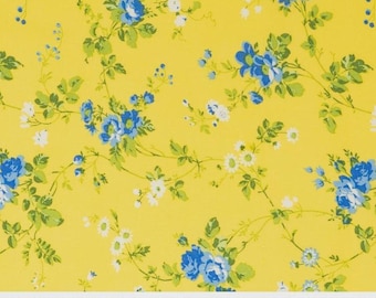 HY Yellow with Blue Roses Spring & Summertime Cotton Fabric