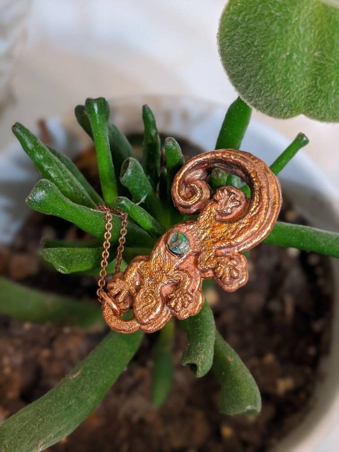 Copper Lizard Necklace With Black Opal Etsy