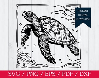 Zeeschildpad SVG: Oceanic Marine Life Cutting-bestand, nautisch onderwaterontwerp (digitale download)