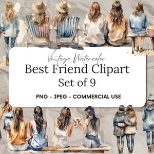Beste vriend clipart, aquarel vriendschap kunst, BFF illustraties, digitale downloadafbeeldingen, schattige Bestie artwork, BFF scrapbooking elementen