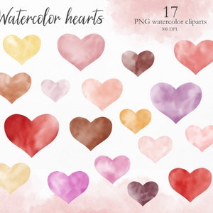 Hand Drawn Heart Watercolor Clipart Set, Cute Love Clipart, Valentines Day Heart PNG, Valentines Graphics, Instant Digital Download. C027
