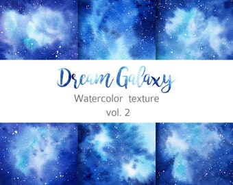Watercolor Navy Blue Galaxy Digital Paper, Starry Sky Watercolor Texture, Celestial Galaxy Clipart, Winter Wedding, Universe Paper.